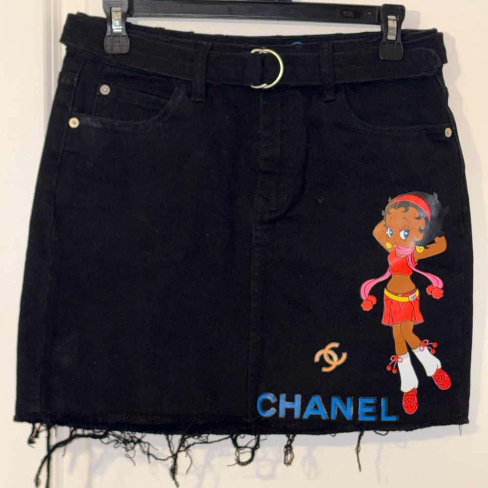 Designer black jean skirt